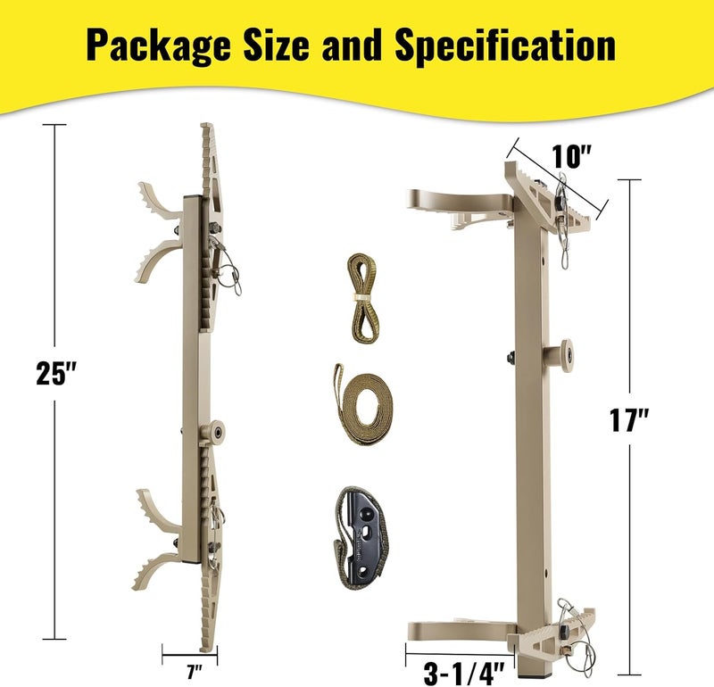 ONECHOI Climbing Sticks, 17” Lightweight Aluminium Hunting Climbing Sticks w/Silent Design, Tree Stand Sticks w/Pivoting V-Brackets & 20” Rope Aiders, Tree Steps for Deer Hunting Gear(1 Pack) - Image 5